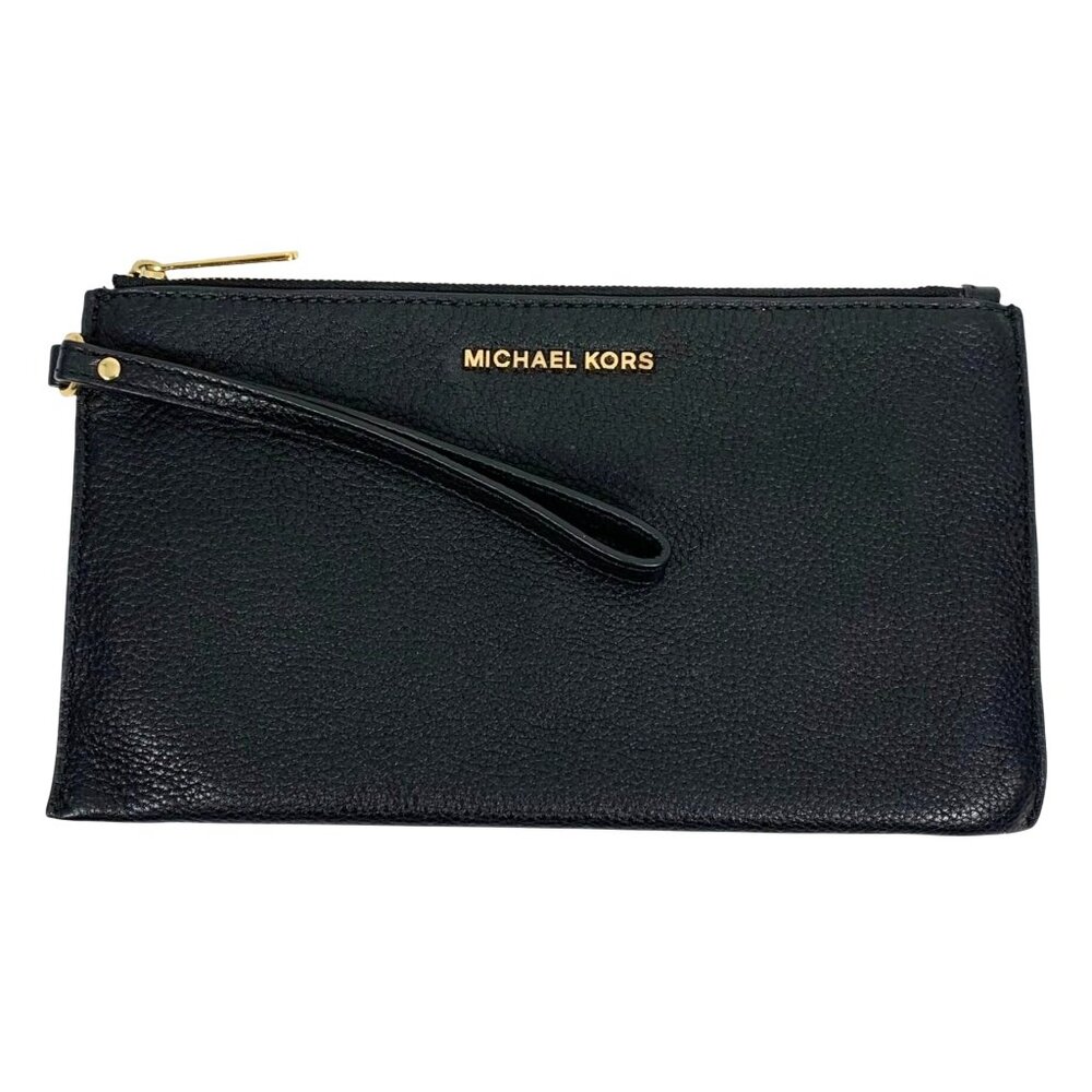Michael Kors Jet Set Large Women Leather Top Zip Clutch Wristlet Wallet (Black)